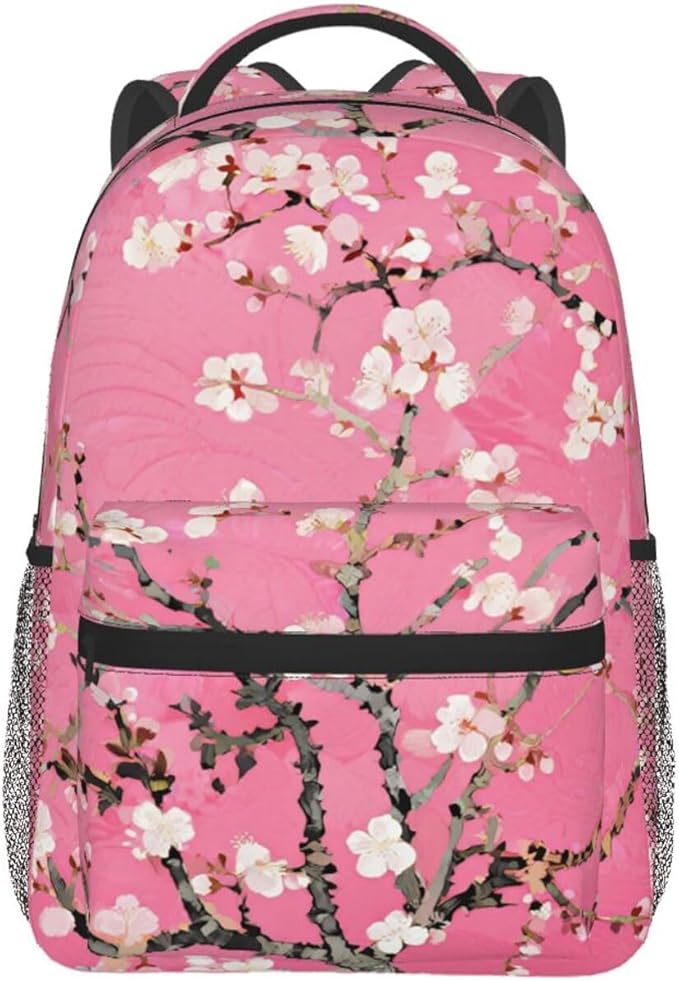 Rucksacks Multipurpose Anti-Theft Big Capacity Bookbag, Floral Abstract Pink Cherry Flowers Bloom Art Travel Hiking Camping Rucksack With Padded Straps
