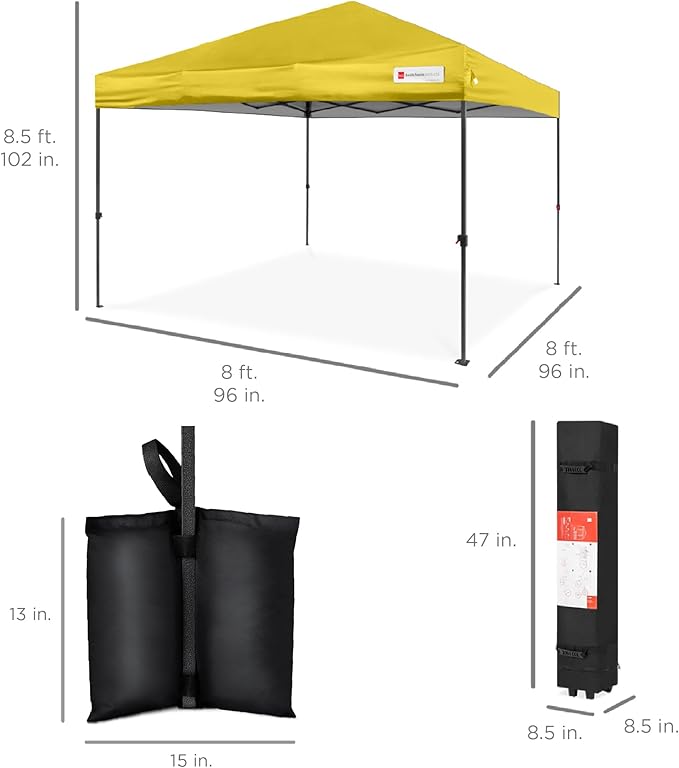 Best Choice Products 8x8ft Pop Up Canopy Tent, Outdoor Shade, 1 Person 1 Minute Set Up, Carry Case, 4 Weight Bags - Yellow