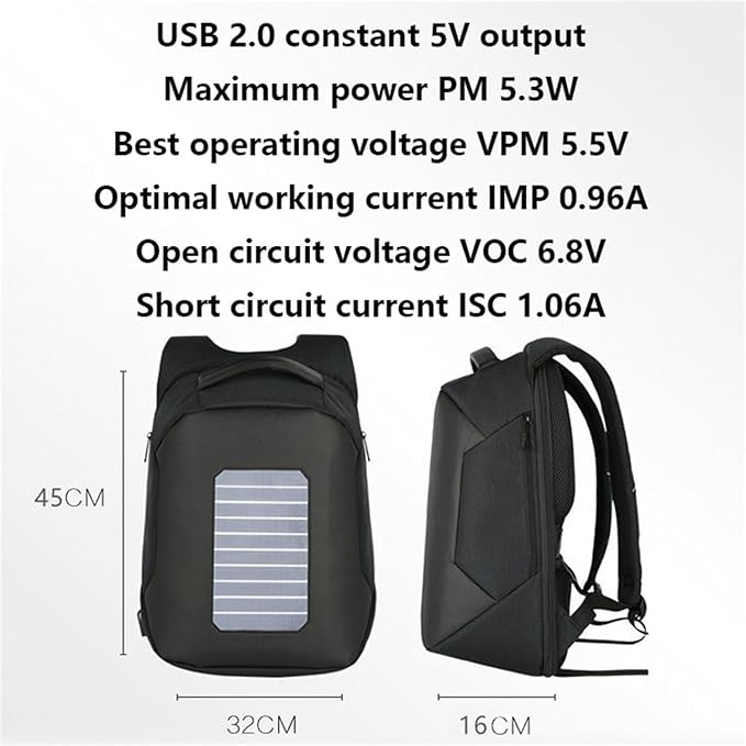 Outdoor Laptop Backpack with Solar Panel Built in, Backpacking Solar Panel Power Bank Waterproof Business Travel Bag with USB (A Black,Large)