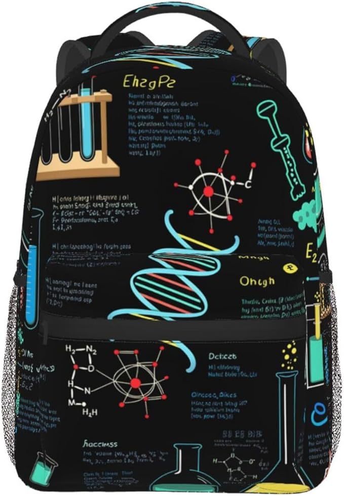 Daypack Polyester Anti-Theft Multipurpose Math And Science Elements Chemistry Art Bookbag Big Capacity Gym Outdoor Hiking Backpack With Adjustable Shoulder Straps