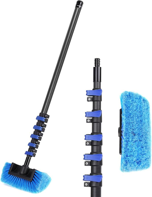 DOBEN Telescoping Car Wash Brush Kit - 4.7 to 24 Feet Carbon Fiber Extension Pole with Ultra Soft Bristle Brush Head - for RV, Truck, Auto, Home, Deck & Siding Cleaning