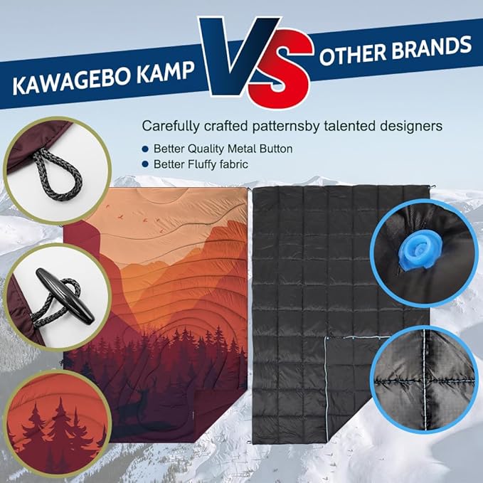 Camping Blanket Puffy - Outdoor Stadium Blanket Wearable, Lightweight, Packable, Machine Washable Camping Quilt for Traveling, Picnic, Beach, Party