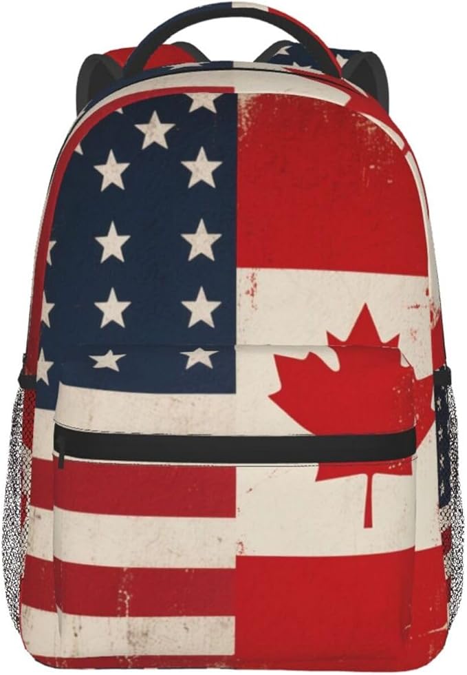 Lightweight Daypack Backpack for Sports Travel Running, Large Capacity Multipurpose Anti-Theft Bookbag, Usa America Ca Canada Flag Art Laptop Backpack Daypack