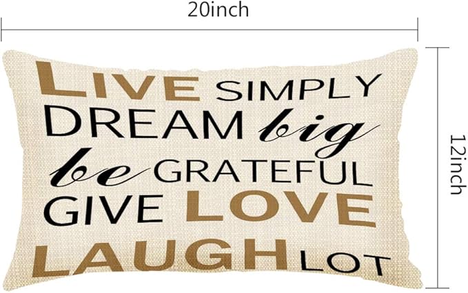 Throw Pillow Cover Inspirational Quotes Live Simply Laugh Lot Decorative Pillow Case Home Decor 20x12 Inches Pillowcase