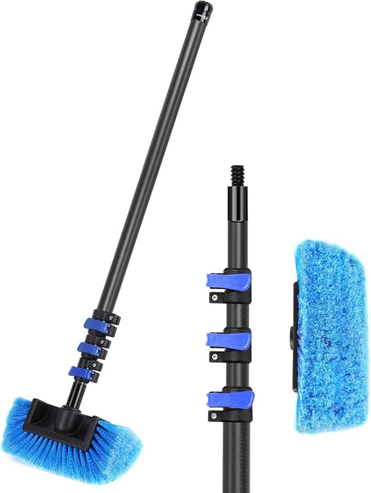DOBEN 3.5-12FT Carbon Fiber Telescopic Extension Pole with Car Wash Brush Head, Ultra Soft Bristle Brush with Long Handle for RVs, Cars, Trucks, House Siding, Deck, Floors