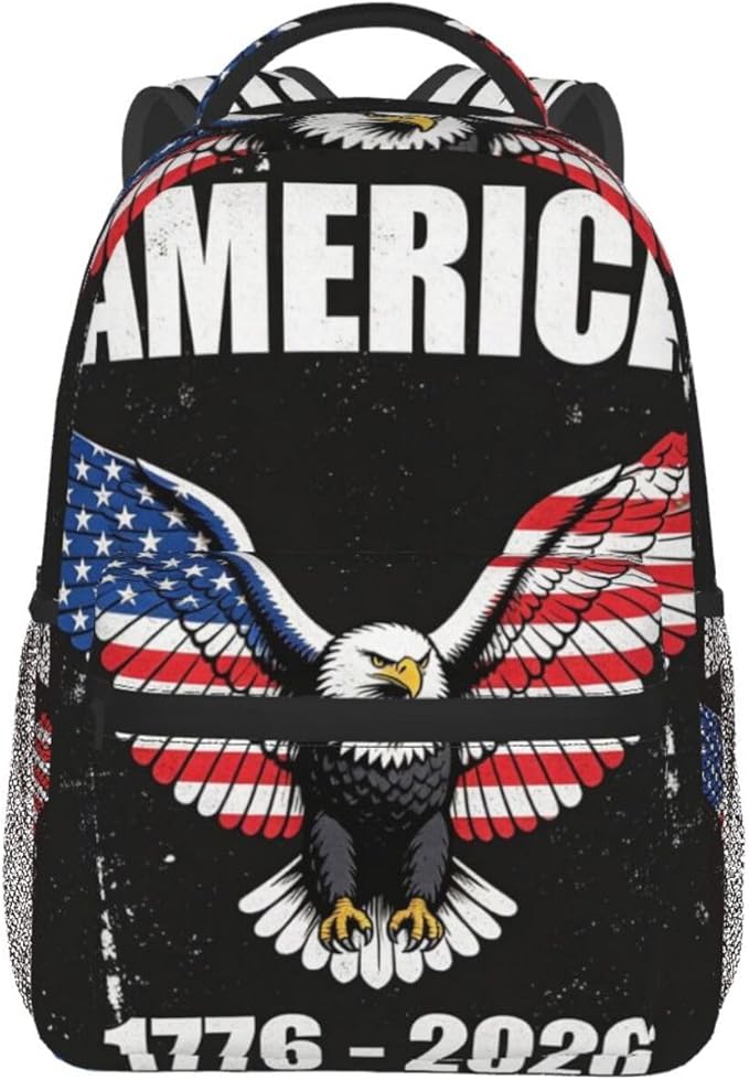 Men Women Lightweight 250th Anniversary 1776-2026 Patriotic Eagle Art Backpack Large Capacity Bookbag With Smooth Zippers for Gym Business Running
