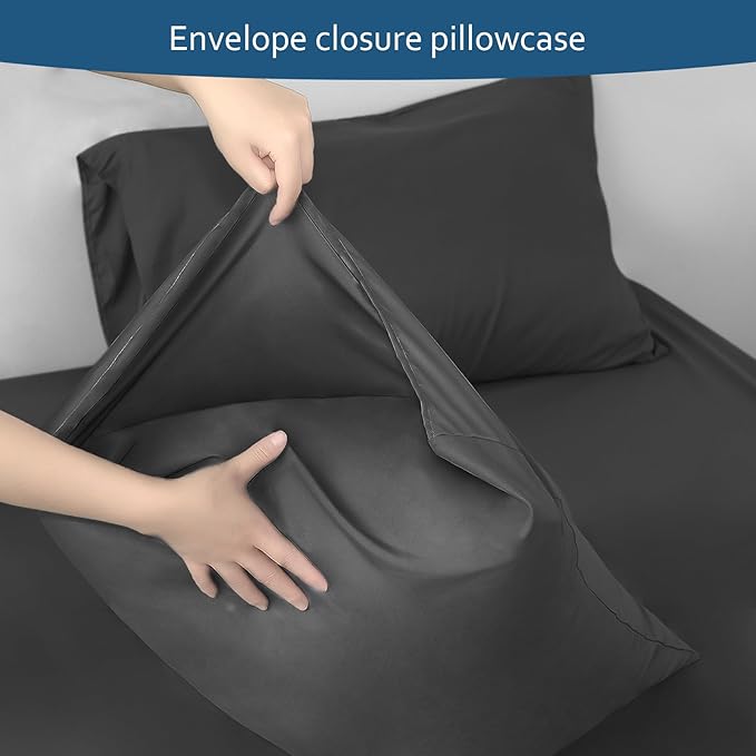 Deep Pocket Twin XL Sheet Sets - Extra Long Twin Sheets - 4 Piece Bed Sheets Twin XL Fade Resistant Fits 16in to 24in Pillow Top Air Bed Mattress - Black