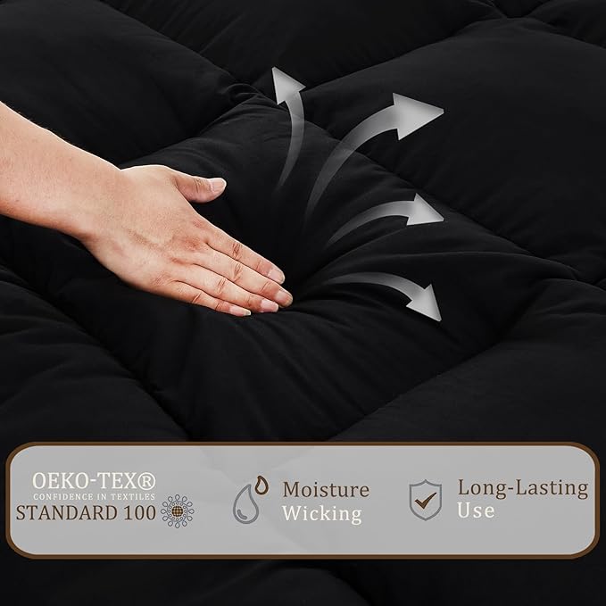 Japanese Floor Mattress Foldable & Portable Roll Up Futon Mattress 3" Black Tatami Mat for Adult and Kids,Shredded Memory Foam Filled with Straps Sleeping Pad Suitable for Camping,60"x 80" Queen Size
