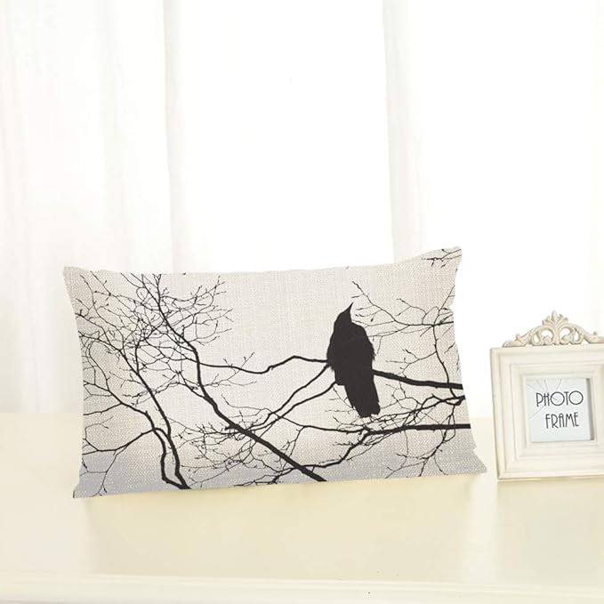 Throw Pillow Cover Gothic Raven On A Tree Branch Decorative Pillow Case Home Decor 20x12 Inches Pillowcase