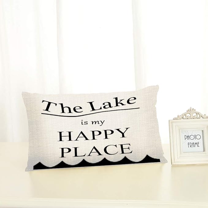 Throw Pillow Cover Lake My Happy Place Decorative Pillow Case Home Decor 20x12 Inches Pillowcase