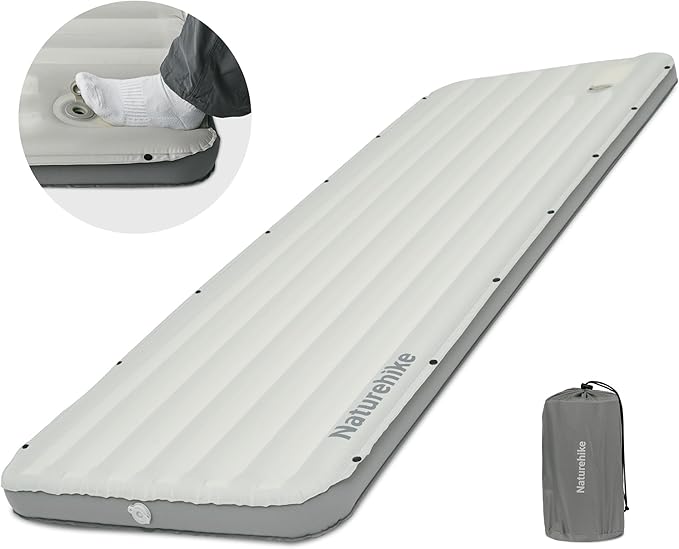 Naturehike Camping Sleeping Pad, Ultralight Inflatable Sleeping Mat with Pillow Built-in Foot Pump, 2.6 Inch Lightweight Air Mattress for Backpacking, Hiking, Traveling (Grey)