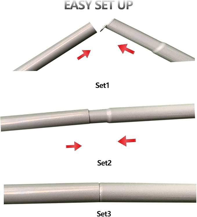 Tent Poles Adjustable Tarp Poles Steel Rods for Tarp Canopy Camping Replacement Set of 2 +Pegs & Reflective Ropes