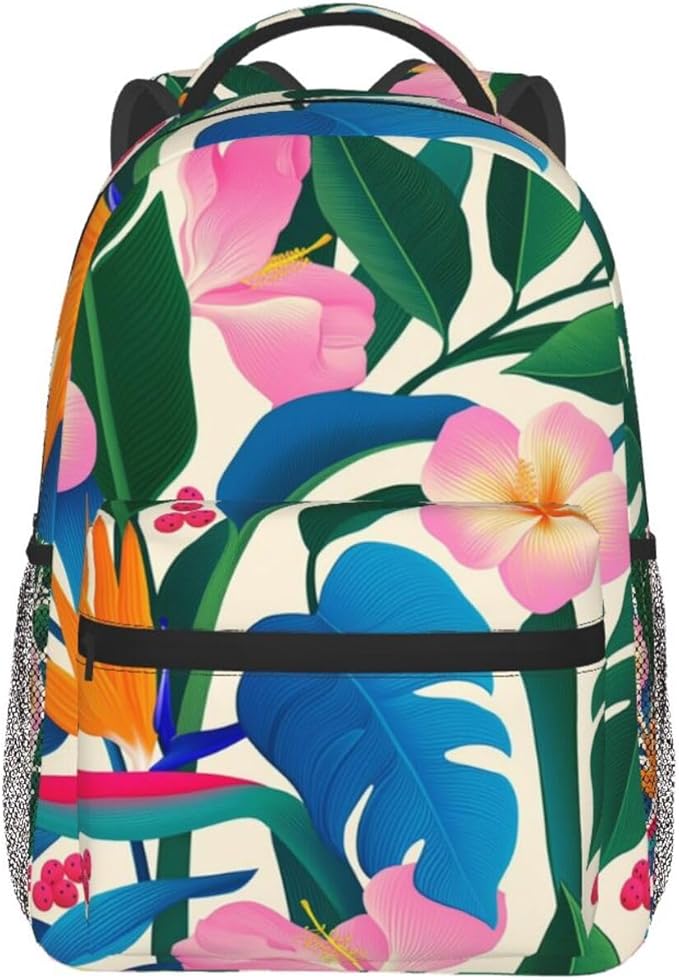 Men Women Lightweight Abstract Colorful Plants And Flowers Casual Daypack Large Capacity Bookbag With Adjustable Shoulder Straps for Gym Business Bicycle