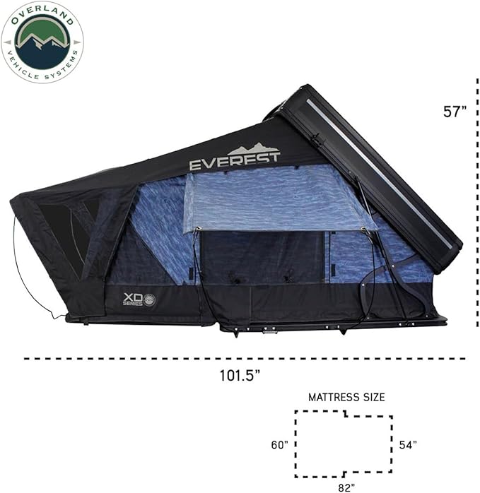 Overland Vehicle Systems XD Everest Cantilever Aluminum Hard Sheel Roof Top Tent with Black Out Kit - Grey Body & Black Rainfly