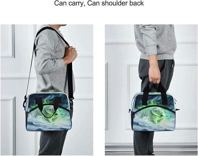 ALAZA White Bear Green Aura Lunch Box for Men Women Adults Insulated Lunch Bag Cooler Bag with Adjustable Shoulder Strap for Work Picnic Travel