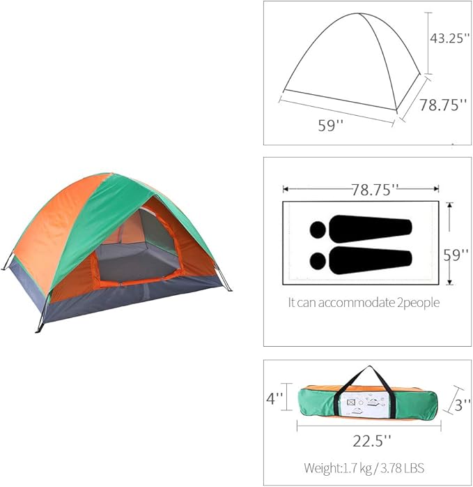 Ochine 1/2/4 Person Camping Tent Family Tents Pops Up Tent Waterproof Windproof Easy Setup Tent Lightweight Dome Tent for Outdoor Camp, Backpacking, Hiking, etc (Ship from USA)