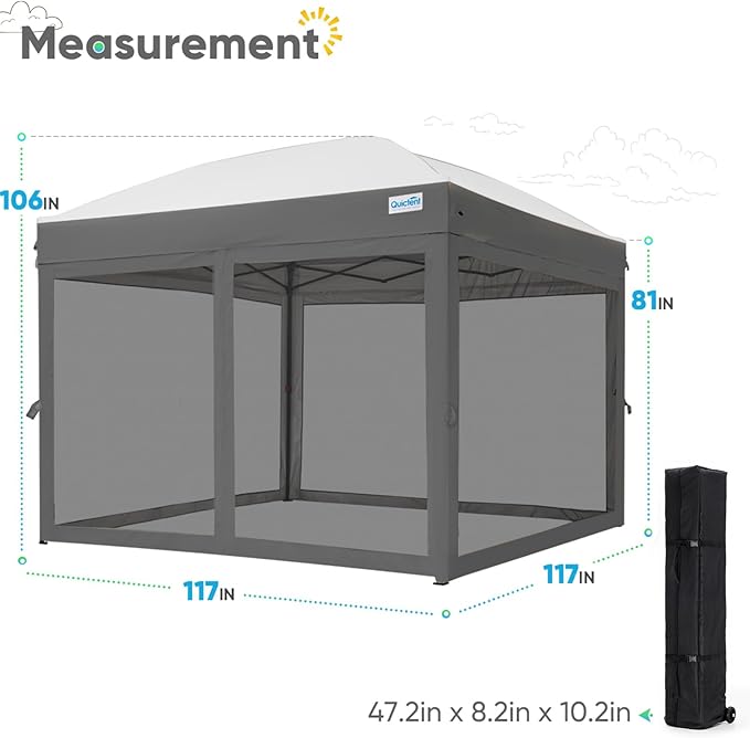 Quictent 10x10 Pop up Canopy Tent with Netting, Auto-Close Magnetic Doors, One Person Instant Setup Screen House Room Tent Screened Waterproof