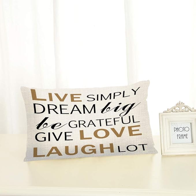 Throw Pillow Cover Inspirational Quotes Live Simply Laugh Lot Decorative Pillow Case Home Decor 20x12 Inches Pillowcase