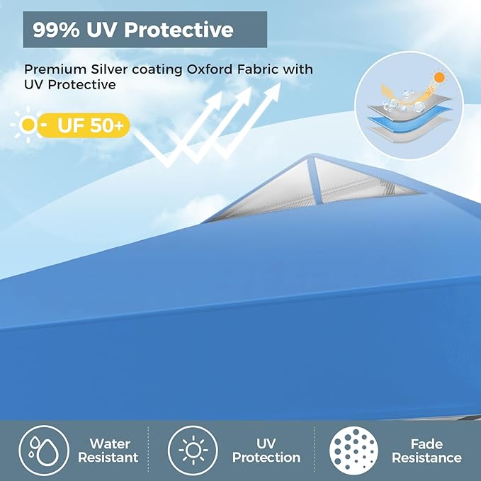 GREEN PARTY 10x10 ft Pop Up Canopy Tent, 1-Person Setup Instant Outdoor Canopy with Vented Top, Wheeled Carry Bag, 4 Ropes & 4 Sandbag -Blue