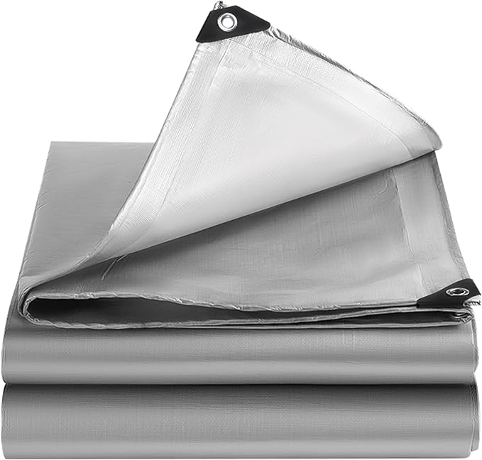 Sliver Tarps Heavy Duty Waterproof, 12 Mil Large Tarps with Grommets and Reinforced Edges, UV Tear Fade Resistant, Heavy Duty Tarpaulin for Outdoors Patio Camping, 8 * 12FT