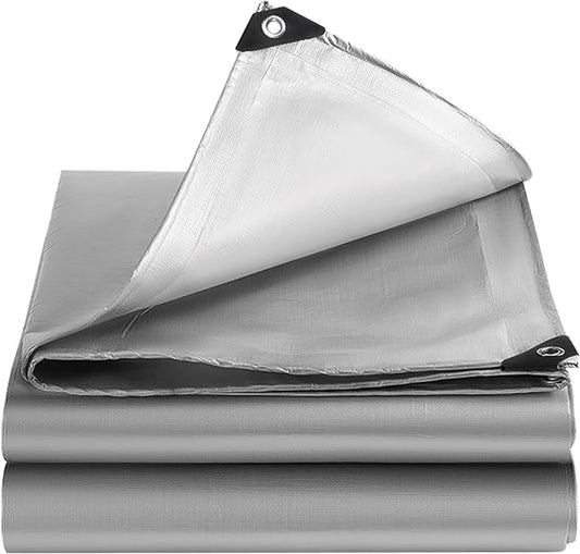 Sliver Tarps Heavy Duty Waterproof, 12 Mil Large Tarps with Grommets and Reinforced Edges, UV Tear Fade Resistant, Heavy Duty Tarpaulin for Outdoors Patio Camping, 8 * 12FT