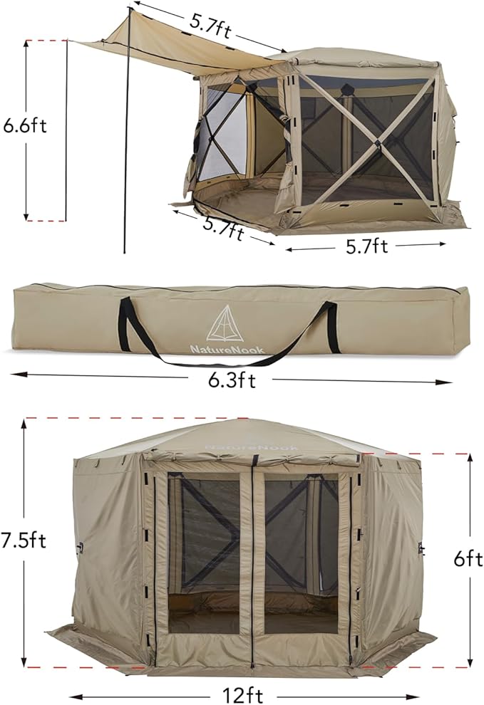 Canopy Pop up Canopy Gazebo Tent for Camping 12x12 FT Screen Tent Outdoor Shade Screen House with Ground Tarp Screen Room with Sidewalls Camping Gazebo with Awnings Waterproof Footprint