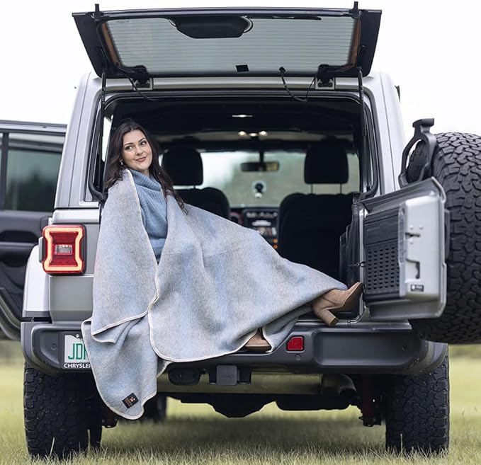 Thick Alpaca Wool Blanket Heavyweight Camping Outdoors Indoors Soft Peru Twin Size Stripes Design (Soft Gray/Soft Blue, Twin Size)