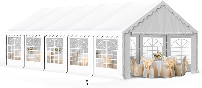 MFSTUDIO 16x32 Party Tents, Outdoor Heavy Duty Tents for Parties with Removable Sidewalls, Canopy Events Tent Shelter for Outdoor Wedding Birthday Backyard, White