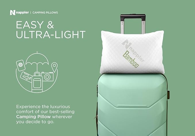 Green Small Shredded Memory Foam Pillow for Travel and Camping - Compressible Medium Firm Bed Pillow, Breathable Cover, Machine Washable, Backpacking, Airplane and Car