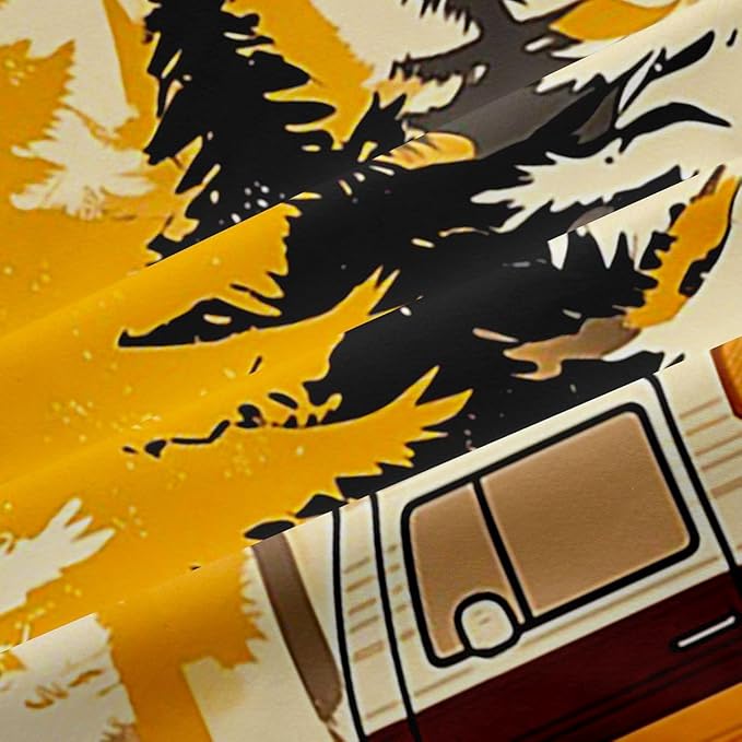 jejeloiu Happy Camping Curtains for Bedroom Living Room RV Camping 30%-50% Blackout Darkening Drapes Pine Tree Window Treatments, 2 Panels 52 x 90 Inch Rustic Plaid Room Decor