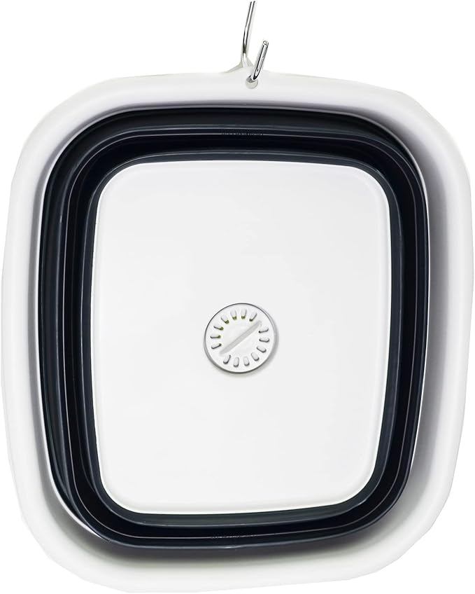 SAMMART 15L (3.9 Gallon) Collapsible Dishpan with Draining Plug - Foldable Washing Basin - Portable Dish Washing Tub - Camping & Space Saving Kitchen Storage Tray (Grey/Slate Grey)