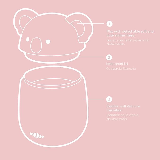 Zoofiesta Insulated Stainless Steel Food Container 20.2oz – Leakproof & Portable –Keeps Food Hot 12hours Cold for 24Hours – Perfect for Kids, School, Work & Travel (Koala)