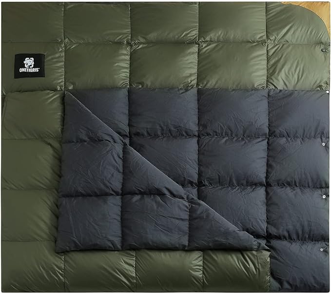ONETIGRIS Down Camping Blanket 2 Person -Warm, Lightweight, Packable, Puffy Outdoor Travelling Blanket for Cold Weather Backpacking Hiking Stadium Gardening Beach Picnic Quilt