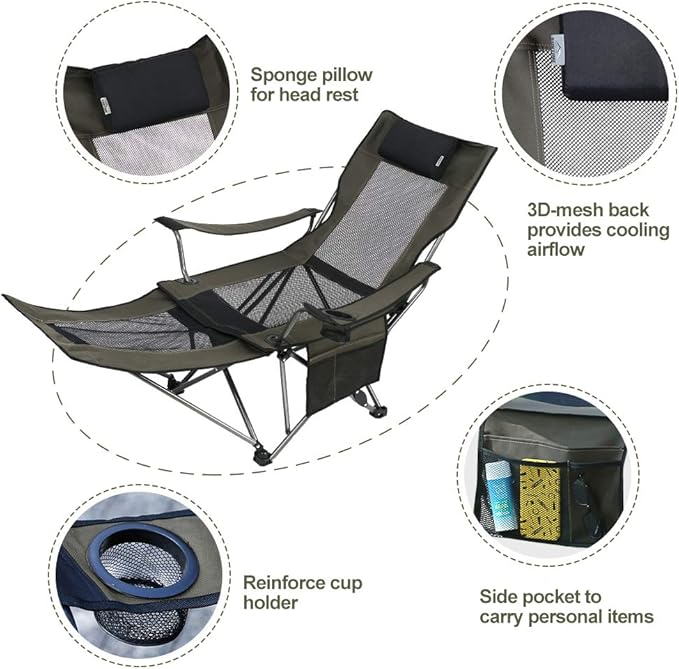 OUTDOOR LIVING SUNTIME Camping Folding Portable Mesh Chair with Removabel Footrest