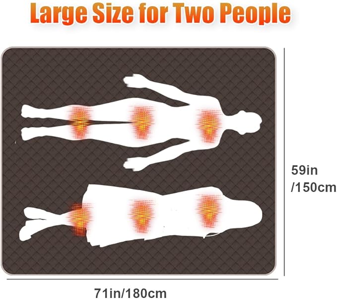 Portable Large Size Electric Heating Pad Heated Sleeping Pad Outdoor Camping Sleeping Bag Pad USB/Type-C Powered 3 Heating Levels Heating Pad for Cold Weather Camping Backpacking or Hiking 59 x 71in