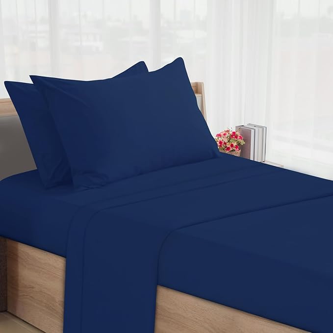 SPRINGSPIRIT Cot Sheets 30" x 75" x 9", 4 Piece Cot Sheet Set (2 Pack), Cot Size Fitted Sheets with Narrow Twin/Camp Bunk/Rvs Bunk/Guest Beds/Trifold Mattress, Navy