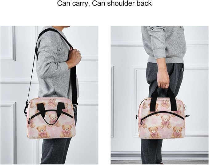 ALAZA Teddy Bear Pink White Camouflage Lunch Box for Men Women Adults Insulated Lunch Bag Cooler Bag with Adjustable Shoulder Strap for Work Picnic Travel