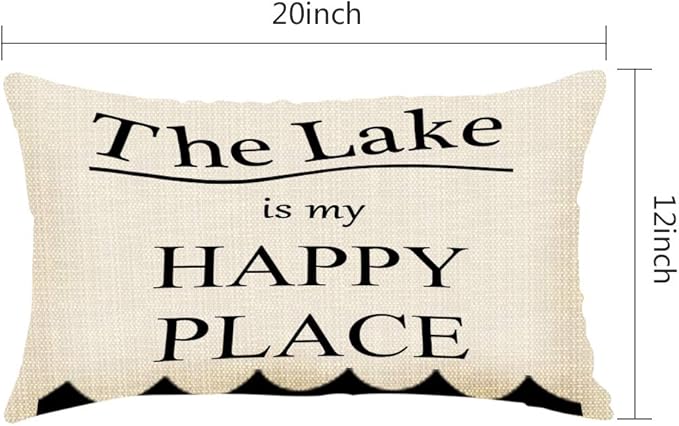 Throw Pillow Cover Lake My Happy Place Decorative Pillow Case Home Decor 20x12 Inches Pillowcase