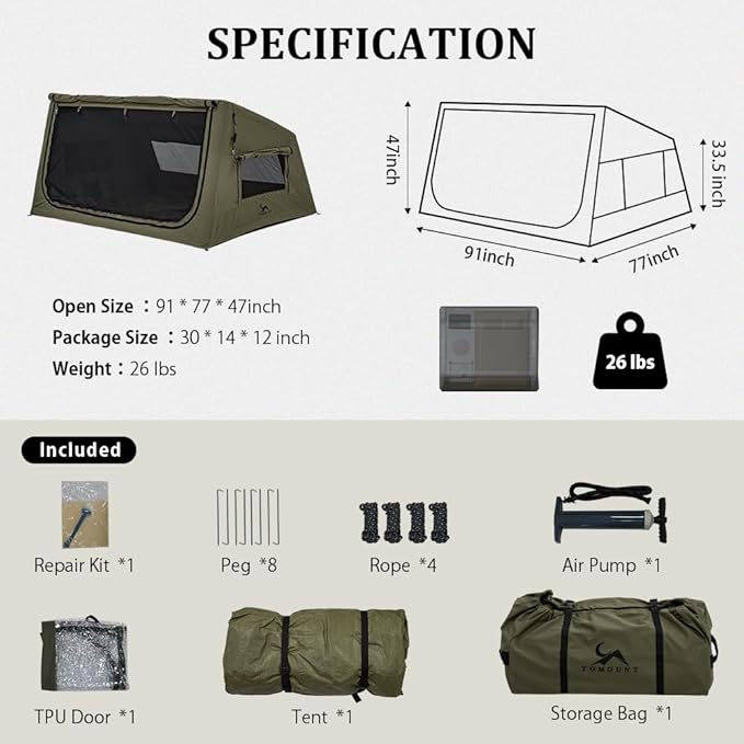 TOMOUNT Inflatable Canvas Tent with Pump,Easy Setup Blow Up Tent for Camping