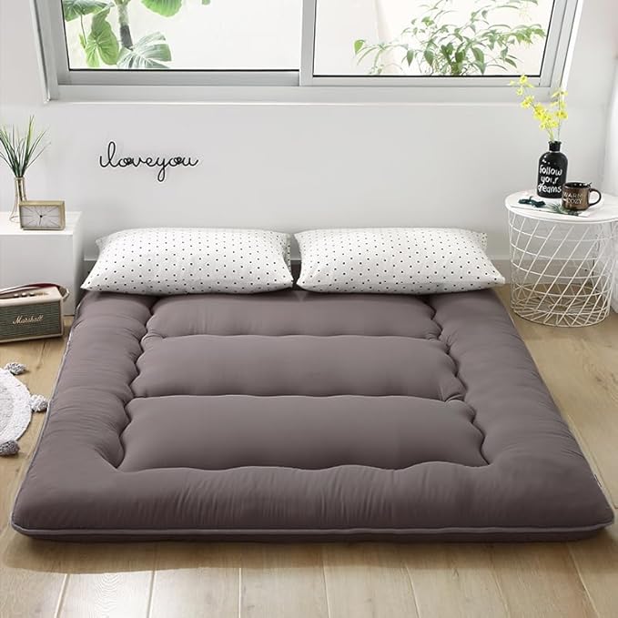 Japanese Floor Mattress,Thicken Japanese Floor Sleeping Pad Foldable,Roll Up Tatami Mat Easy to Store and Portable,Futon Mattress Suitable for Camping and Guest Room (Dark Gray, Full (80" X 47"))