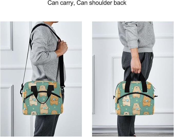 ALAZA Bear Heart Pattern Lunch Box for Men Women Adults Insulated Lunch Bag Cooler Bag with Adjustable Shoulder Strap for Work Picnic Travel
