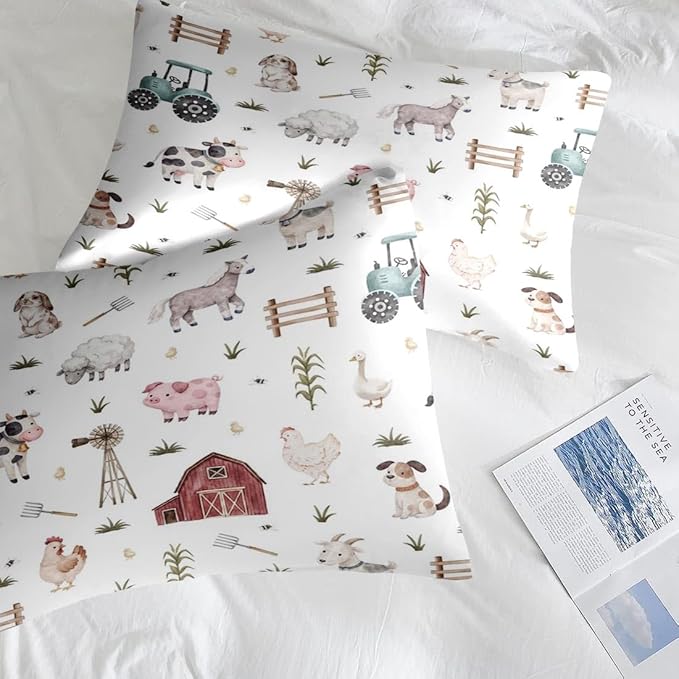 Comforter Set Twin Size, Farm Animal Cow 5 Pcs Bedding for Kids and Adults, Autumn Cute Tractor Bed Sheet Sets with Fitted Sheet Pillowcase & Sham for Bedroom Bed Decor