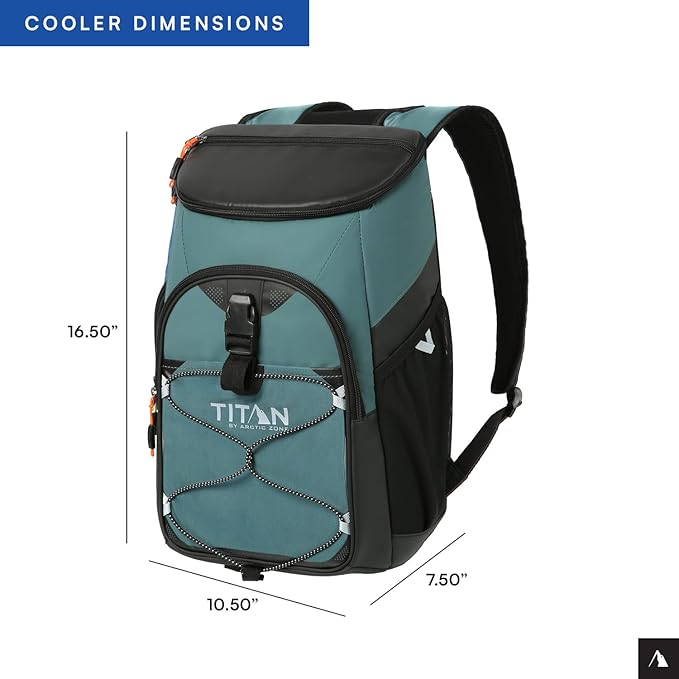 Titan by Arctic Zone Backpack Cooler, Insulated Soft Sided Bag with Leak Proof Lining and Padded Straps, for Lunch, Picnic, and Travel, 24 Can Capacity