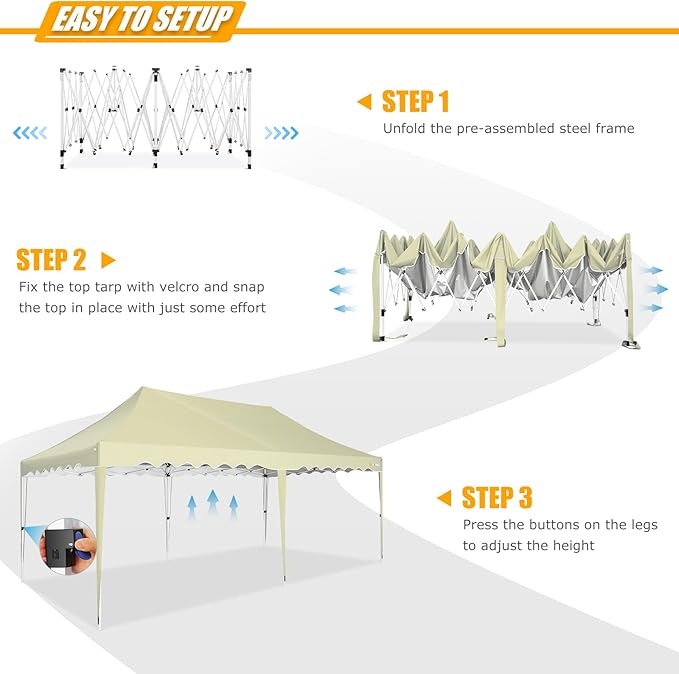 HOTEEL 10x20 Pop Up Canopy, Outdoor Easy Setup Party Tent, Waterproof Portable Enclosed Event Shelter with Wheeled Bag, Weight Bag for Backyard, Vendor, Khaki