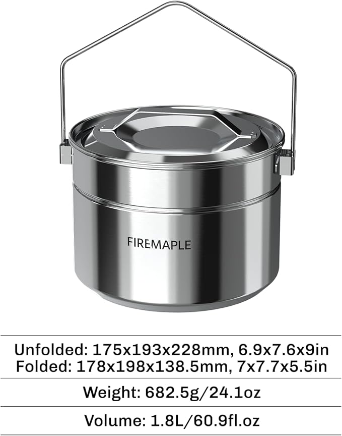 Firemaple Antarcti Stainless Steel Pot - Food Grade SUS304 Camping Pot with Steaming Function - Lightweight and Durable for Outdoor Cooking