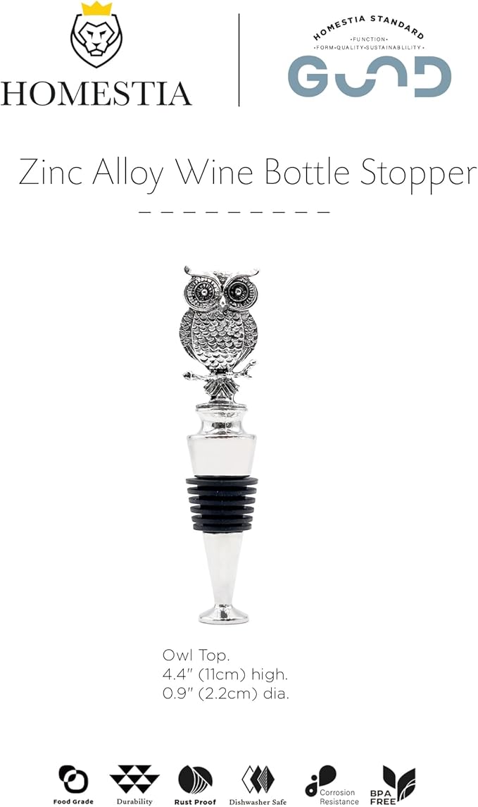 Homestia Wine Stoppers, Bottle Stoppers Wine Saver for Wine Champagne, Reusable Wine Preserver Wine Corks for Beverage, Christmas Gifts Birthday Gifts for Men Women (Owl)