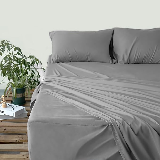 Air Mattress King Size Sheets Set - Extra Deep Pocket King Sheet Set - 4 Piece King Bedding Set Fade Resistant Fits 16in to 24in Pillow Top Air Bed Mattress - Grey