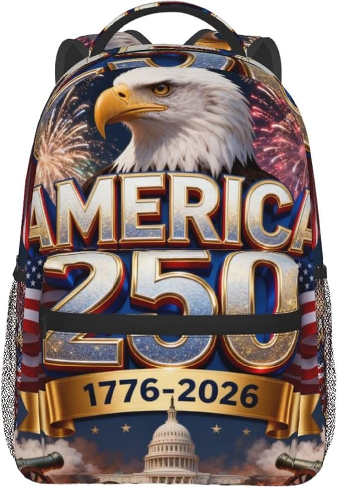Polyester Daypack Backpack for Climbing Outdoors Running, Big Capacity Multipurpose Anti-Theft Bookbag, USA 250th Anniversary America Patriotic Art Travel Hiking Camping Rucksack