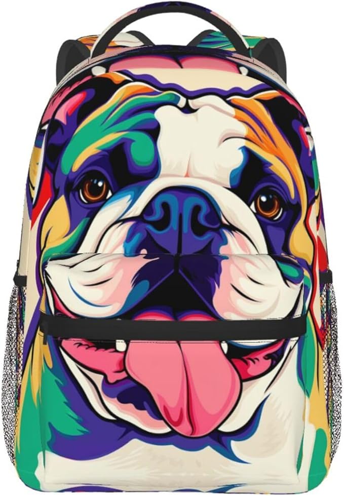 Rucksack Multipurpose Anti-Theft Big Capacity Shoulder Bag, Colorful Pit Bull Dog Art Travel Hiking Camping Rucksack With Side Pockets