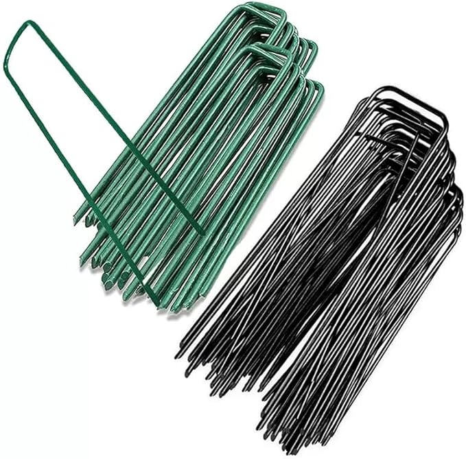 4 inch 25 Pack Green Galvanized Landscape Staples 11 Gauge Garden Stakes Pins Anti-Rust Ground Stakes U-Shaped Tent Stakes are Used for Weed Barrier, Irrigation Tubing, Yard Lawn, Landscape Fabric